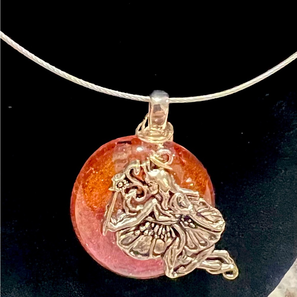Handmade Glass sparkle fairy pendant collar or 925 chain necklace